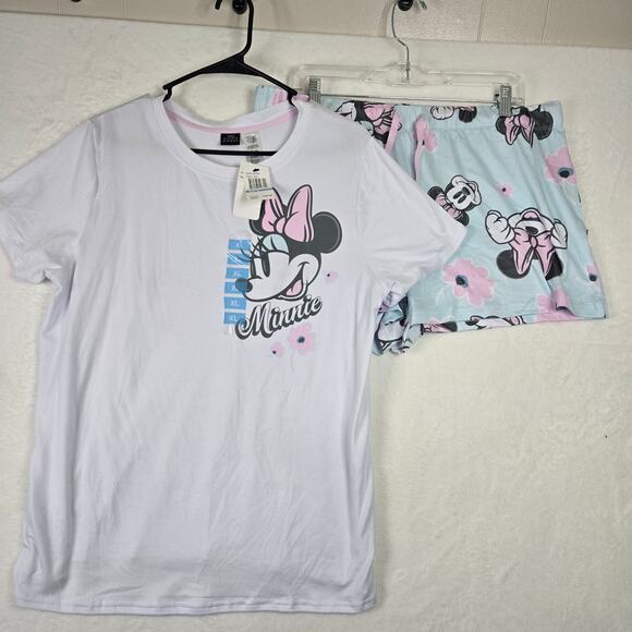 Disney Minnie Mouse Pajama set 2 piece Shorts Tshirt Womens XL 0668 - Picture 2 of 12